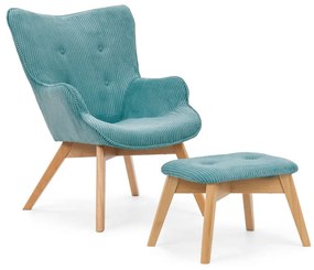 Türkiz kordbársony fotel lábtartóval Niko – Ropez