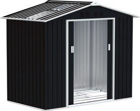 Outsunny Kertiszerszámtároló 2,42 m² Erősítő Alappal Padló Nélkül 213x130x185 cm Kültéri Kertiszerszámtároló Csúszó Ajtókkal, Tetőablakkal és 4 Ablakk