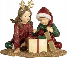 Karácsonyi dekorációs figura gyerekeknek, akik karácsonyi ajándékokat nyitnak 1