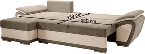 Kinyitható ülőgarnitúra, bézs/világosbarna, balos, ENIF ROH