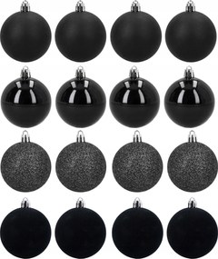 Karácsonyfadísz gömbök fekete 16 db 6 cm törhetetlen matt fényes