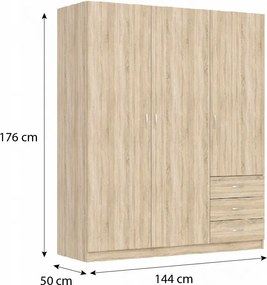 Riava gardróbszekrény 144cm 3D3S Sonoma Oak