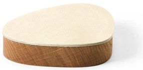 Krémszínű-natúr színű fedeles-dekoratív fa-öko bőr tárolódoboz 14x12,5x3,5 cm Curve Nupo – LIND DNA