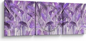 Kép - Lila levelek vakolatban (órával) (90x30 cm)