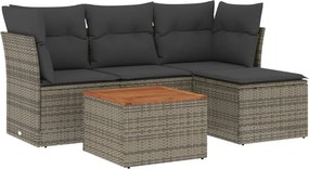 vidaXL 5 részes szürke polyrattan kerti ülőgarnitúra párnákkal