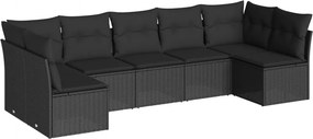 vidaXL 7 részes fekete polyrattan kerti ülőgarnitúra párnával
