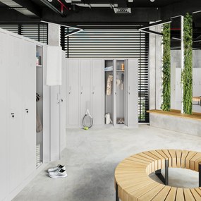 Pléh öltözőszekrény talpazaton, négymodulos, polcokkal KACPER II, 600 x 1800 x 500 mm, szürke