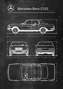 Poszter Mercedes-Benz C123 Retro Patent Séma