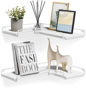 Lebegő polcok, 2 darabos készlet, l-alakú sarokpolc falra fehér színben