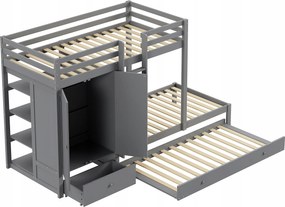 Emeletes ágy 90*200 gyerek kihúzható ágy fiókos szekrény Szürke