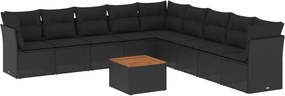 vidaXL 10 részes fekete polyrattan kerti ülőgarnitúra párnákkal