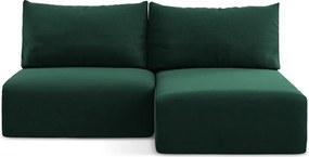Sötétzöld bársony kinyitható-tárolóhelyes sarokkanapé (jobb oldali-heverő résszel) Kalena – Makamii
