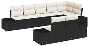 Kerti Kanapé Szett 8 pcs Fekete és krémszínű Poli rattan
