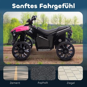 AIYAPLAY Kids Quad Elektromos 6V-os kids quad előre- és hátramenet funkcióval, zenével, LED fényszórókkal, rózsaszín