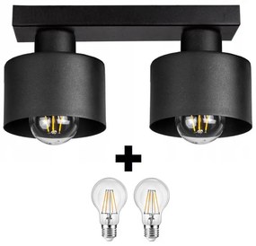 Glimex LAVOR fix mennyezeti lámpa fekete 2x E27 + ajándék LED izzó