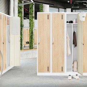 Pléh öltözőszekrény talpazaton, négymodulos, polcokkal, KACPER II, 800 x 1800 x 500 mm, Eco Design: fehér/ sonoma tölgy