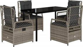 vidaXL 5 részes szürke polyrattan kerti étkezőgarnitúra párnával