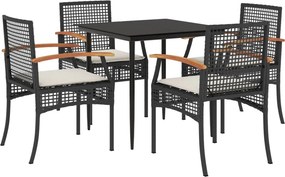 vidaXL 5 részes fekete polyrattan kerti étkezőgarnitúra párnákkal