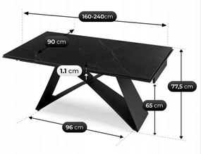 Fekete Márványhatású Bővíthető Étkezőasztal. VICTOR 160-240 cm.