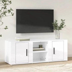 Fehér magasfényű szerelt fa tv-szekrény 100x31,5x35 cm
