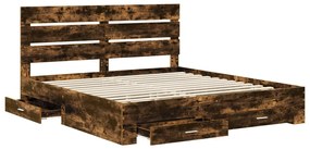 vidaXL Ágykeret fiókkal fejtámlával Füstölt tölgy 200 x 200 cm Faanyag
