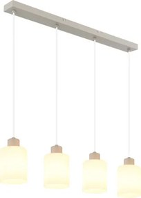 Globo 54114-4H Függeszték, matt homok színű fém, fehér üveg, átlátszó PVC kábel, HxSzxM: 720x100x1200mm, 4x E27 40W 230V izzók nélkül
