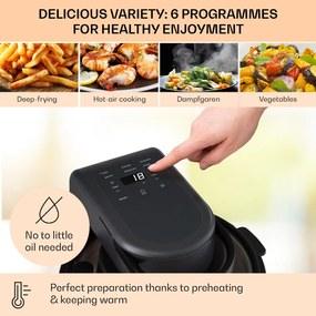 Klarstein Vendure, forrólevegős fritőz gőzfunkcióval, 1250 W, 5 l, 6 program