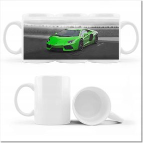 Nyomott mintás bögre Lime sportautó