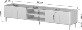 Amilio TV-szekrény 220 cm fiókkal, lábakon - kasmír / olajozott tölgy / világos tölgy fogantyú