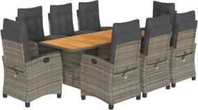 vidaXL 9 részes szürke polyrattan kerti étkezőgarnitúra párnával