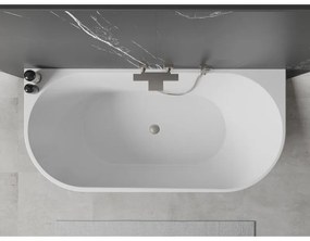 Mexen Oval, szabadon álló fali kád 180 x 80 cm, fehér, szálcsiszolt acél túlfolyó, 52671808000-97