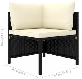 11 részes fekete polyrattan kerti bútorszett párnákkal