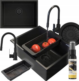 Gránit mosogató pult alatti fekete mosogató Manado 60 szett szifon csaptelep