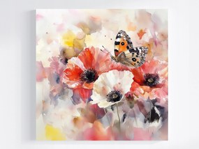 Vászonkép Canvas Akvarell Természet Virágok Pipacs Pillangó Kert 80x80