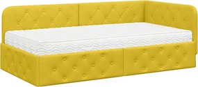 vidaXL Sarokágy keret matracmal fejtámlával Sárga 90 x 190 cm Bársony