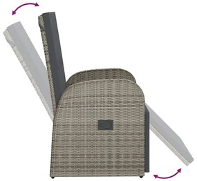 szürke dönthető háttámlás polyrattan kerti szék párnával