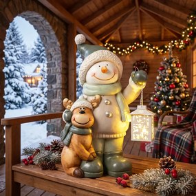 HOMCOM Hóember figura 43 cm MGO-ból LED lámpával és időzítővel, bejárathoz és ajtóhoz