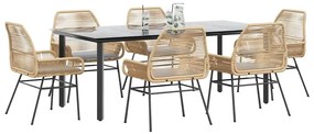 vidaXL 7 észes barna polyrattan üveg kerti étkezőgarnitúra párnával