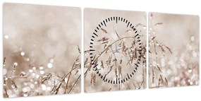 Kép - rét barna árnyalatokban (órával) (90x30 cm)