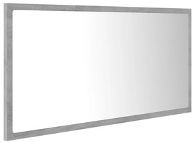 Betonszürke akril LED-es fürdőszobatükör 90x8,5x37 cm