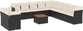 vidaXL 12 részes fekete polyrattan kerti ülőgarnitúra párnákkal