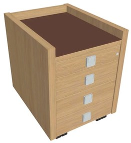 Verno mobil konténer 47 x 60 cm üveggel, 4 fiók, világos tölgy / barna