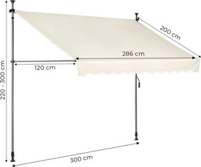 Erkély napellenző teraszra, állítható dőlésszöggel - bézs színű Šírka: 300 cm