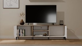 RTV POINT 2D TV állvány 183.5x40x12 cm, kasmír, fekete lábakkal, tölgy fedlappal