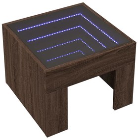 barna tölgy végtelen hatású LED-es dohányzóasztal 40x40x30 cm