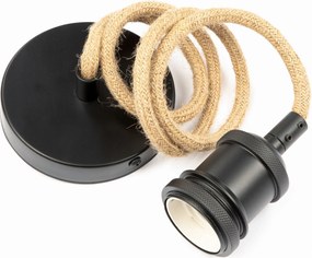 Juta fonott kábel matt fekete foglalattal E27-es lámpához