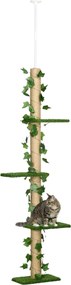 PawHut Macska Fa, Padlótól a Mennyezetig Érő Kaparóoszlop, 202-242 cm, Mászófa, Állítható Magasságú Macska Fa, Játékfa Dőlést Megelőző Védelemmel, Zsu