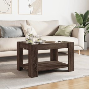 Barna tölgy szerelt fa dohányzóasztal LED-del 73 x 53 x 45 cm