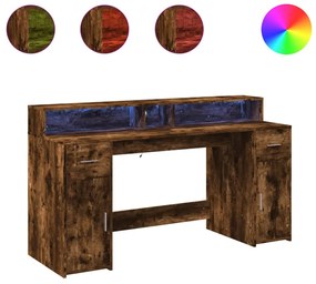 füstös tölgy színű szerelt fa íróasztal LED-ekkel 160x55x91 cm