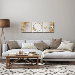 Kép - virágok pillangókkal (órával) (90x30 cm)